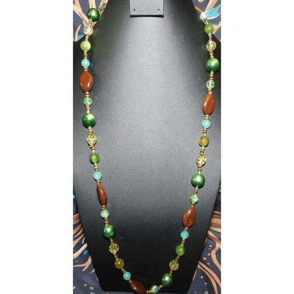 Bohemian Brown And Green Long Beaded Necklace - Picture 1 of 3